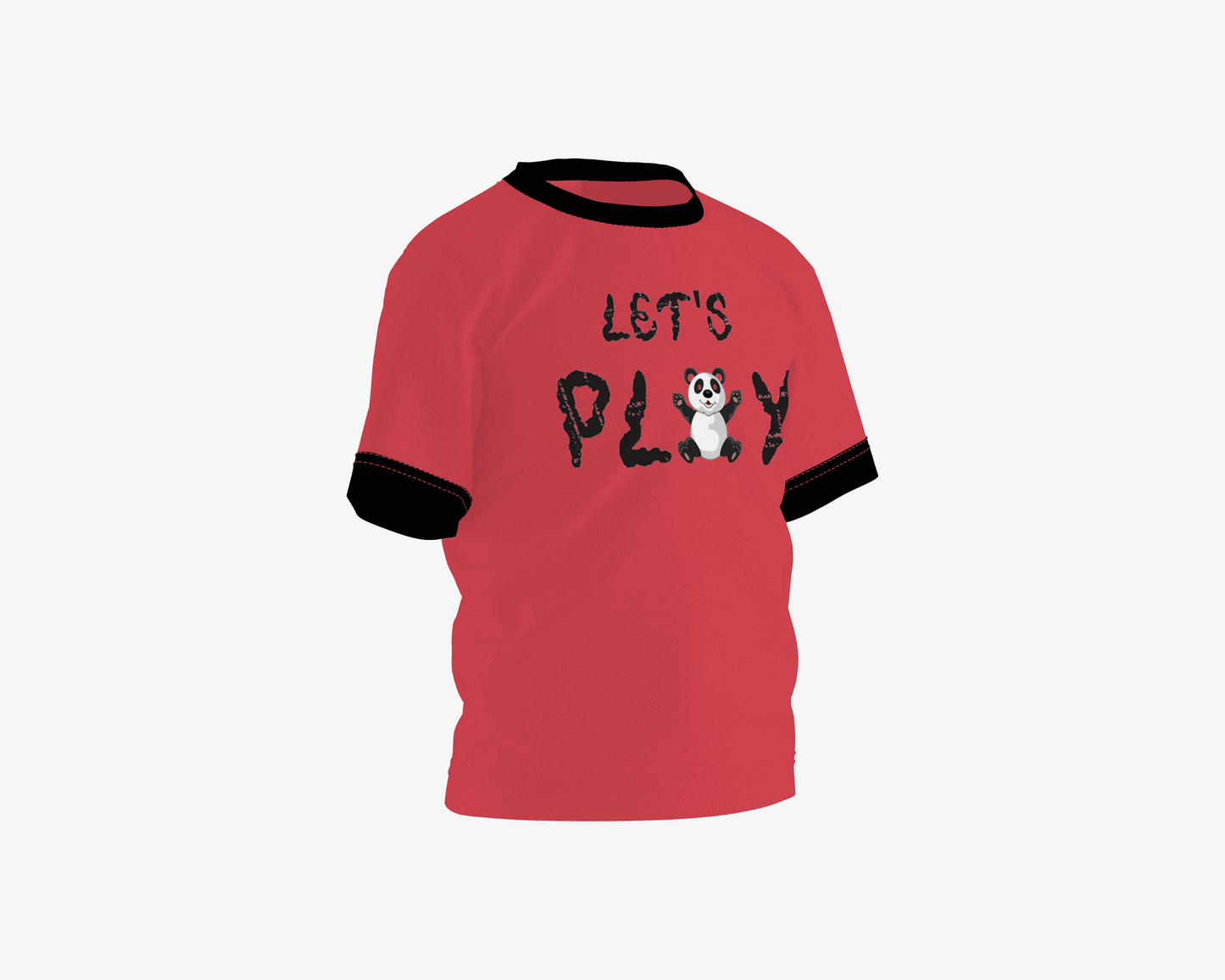 Let's Play Panda Red with Black Sleeves Boy's T-shirt