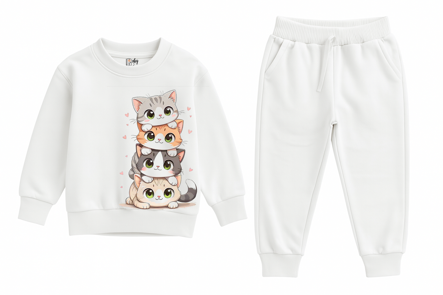 Cute Kitty Stack Sweatshirt & Jogger Set
