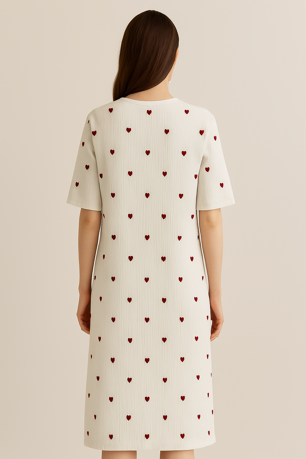 Ribbed Heart-Print Night Dress