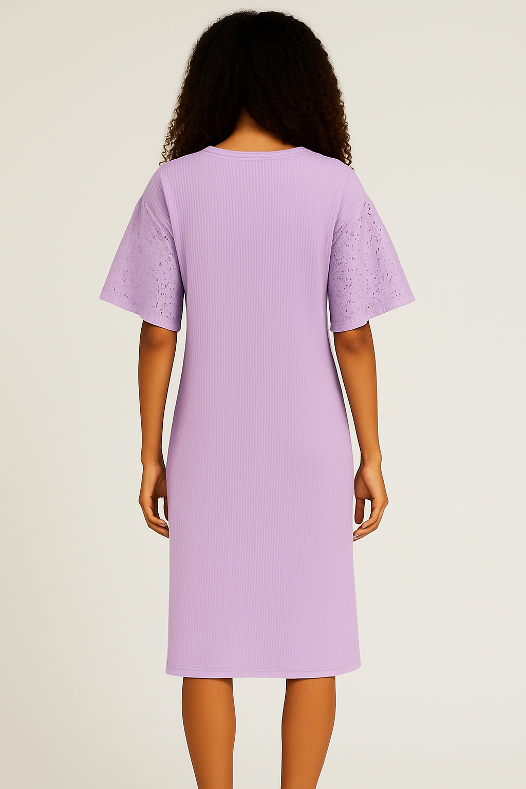 Lavender Ribbed Midi Dress with Eyelet Sleeves