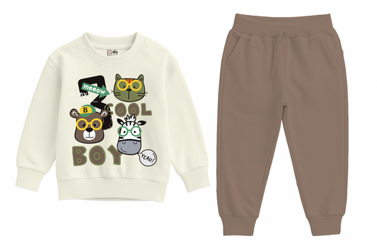 Cool Boy Animal Sweatshirt & Jogger Cream & Brown Set